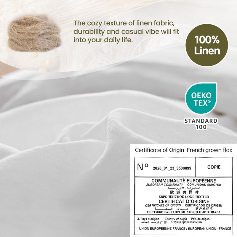 Simple&Opulence 100% Washed Linen Duvet Cover, 3 Pieces Natural Flax French Country Bedding Set, Breathable Farmhouse Comforter Cover with Coconut Button Closure(King,White) - Image 4